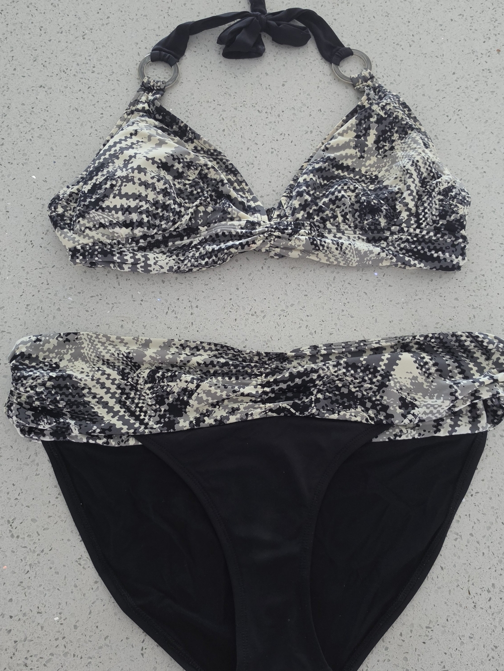 Sky Black & White Patterned Halter Bikini Set